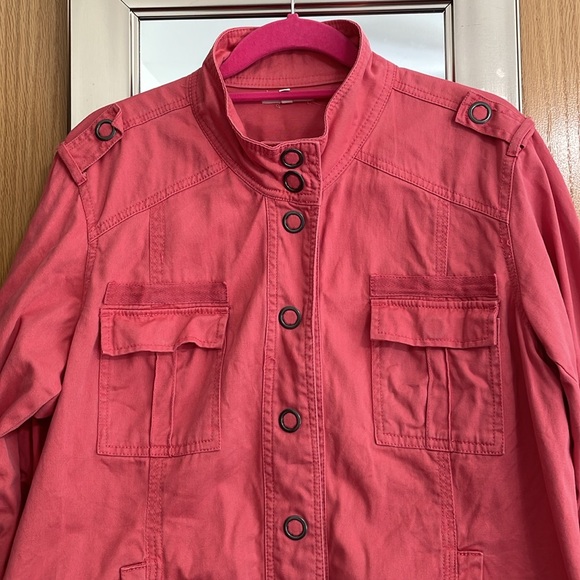 Maurice’s XL coral colored moto style denim jacket snap detail 4 pockets - Picture 2 of 11